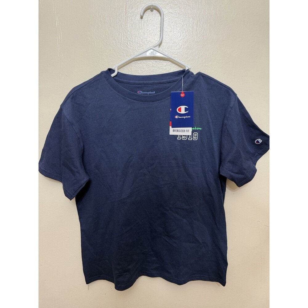Champion Boy Blue Logo Graphic Print Crew Neck Oversized Jersey T-Shirt Size M